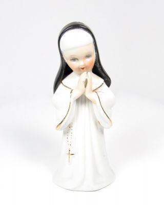 Porcelain Novice Nun Statue Figurine L&M 1956 Made in Japan Praying Catholic Vtg 2