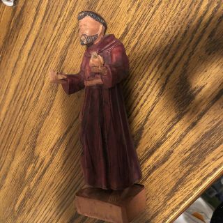 Vintage Hand Carved Wooden St Francis Of Assisi Statue