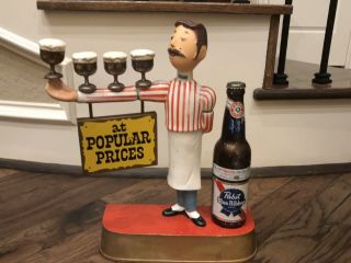 Vintage Pabst Blue Ribbon Beer Bartender Waiter Cast Metal Display Bar Sign