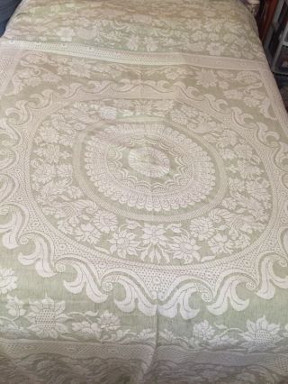 Vtg 70s Queen Light Green Bates Bedspread Throw Blanket Fringe Thick Cotton Usa