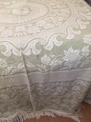 Vtg 70s Queen Light Green Bates Bedspread Throw Blanket Fringe Thick Cotton USA 2