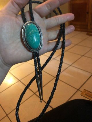 Vintage Es Sterling Silver Native American Turquoise Mens Tie Bolo