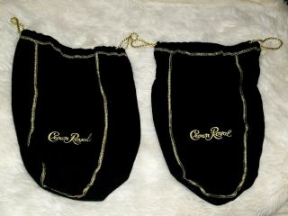 2 Crown Royal Black Bag Gold Trim & Drawstring 750 Ml Size 9 " X 7 1/4 "