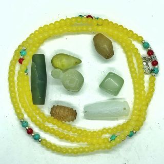8 Antique & Vintage Chinese Green Jade Or Stone Jewelry Gems Necklace & Pendants