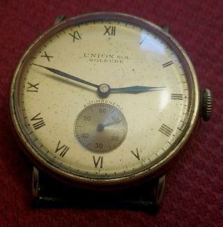 Vintage 1930s UNION S.  A.  SOLEURE 15 J.  Swiss Made Tank Watch Running Wristwatch 3
