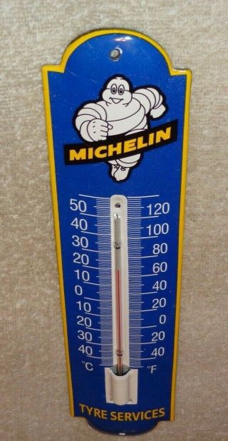 Vintage Michelin Tires Man 11 3/4 " Porcelain Metal Gasoline Oil Thermometer Sign