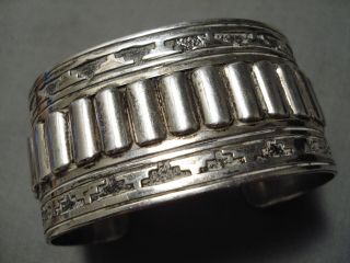 Rare Channeled Vintage Navajo Hand Wrought Sterling Silver Bracelet Cuff