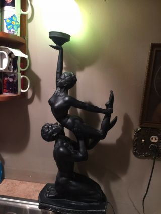 Art Deco Nude Figural Lamp Man Holding Up Women Dancing 1992 Crosa