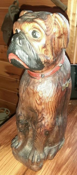 Antique Vintage Carved Wood Dog Wine Bottle Holder Secret Box Statue Rare