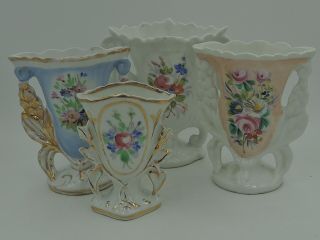 Gorgeous Antique French Set Of 4 Vieux Old Paris Porcelain Vases C.  1900