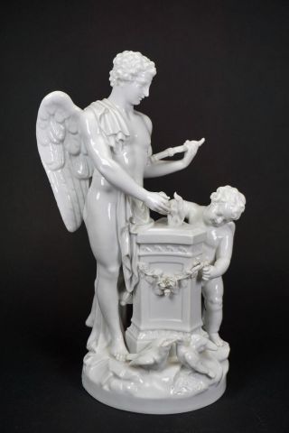 Antique 19th Century Kpm Berlin Figurine Of " Cupid Winning " - Incredible Piece