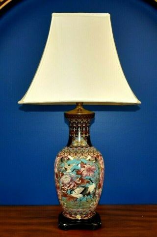 33 " Chinese Cloisonne Vase Lamp Cranes: Asian - Oriental - Porcelain - Japanese