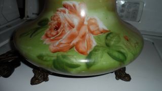 Antique B & H Bradley Hubbard Glass Kerosene Oil Lamp w Glass Base Electrified 2