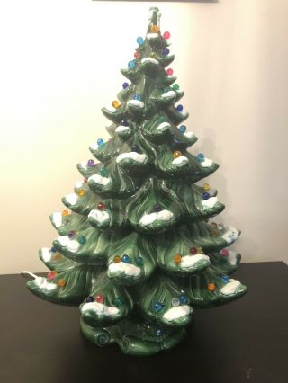 Vintage Atlantic Mold 23” Ceramic Christmas Tree W/snowy Tips,  3 Piece 94 Bulbs