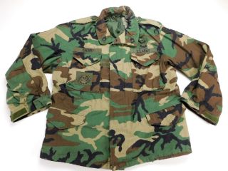 Us Army Military Field Jacket Cold Weather Coat Bdu Woodland Camo L Large Short