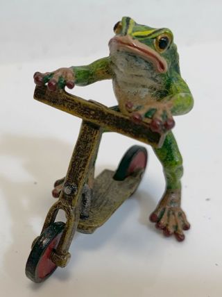 Franz Bergman Vienna Bronze Austria Miniature Cold Painted - Frog Riding Scooter