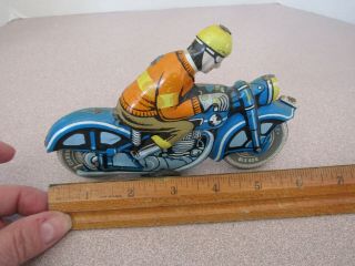 Vintage Litho Tin Friction Motorcycle With Driver,  Made In Hungary