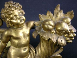 Pair 19thc French Antique Gilt Bronze Cherub Putti Curtain Tiebacks Cache Pots