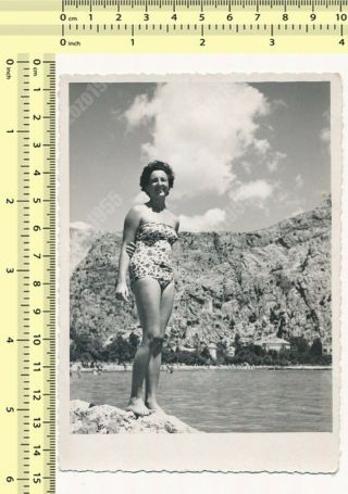 Pretty Swimsuit Lady Abstract Beach Portrait,  Swimwear Woman Vintage Photo Orig.
