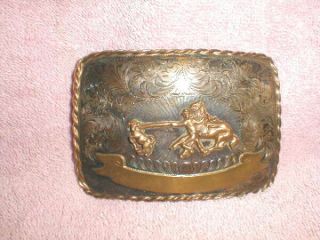 Vtg Walters Sterling Silver Overlay Calf Roping Trophy Buckle Rope Border 174 - 2