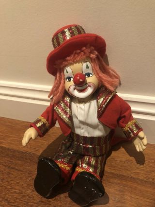 Vintage Porcelain Clown Doll With Wind Up Song And Moving Head