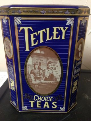 Vtg Tetley Tea 7.  25 " Tin Container 1987 Choice Teas Blue Gold England