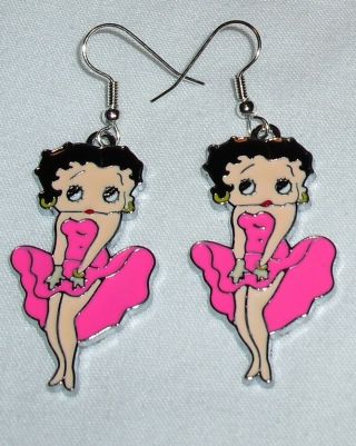 Betty Boop Hot Pink Earrings Marilyn Pose Handcrafted Within Usa