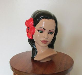 Vintage 1980 Ceramic Hawaiian Hula Girl Head Bust