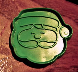 Vintage Green Plastic Hallmark Cookie Cutter Santa Claus Head