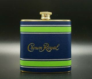 Crown Royal Flask Blue & Green Seahawks Colors 6 Ounce Stainless Steel