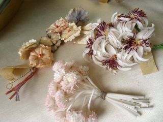 Three Fabulous Bunches Of Vintage/antique French Flowers C.  1920 