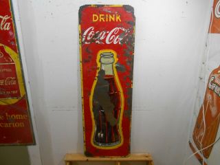 Vintage Coca Cola Coke Large 53 " X 17 " Soda Pop Bottle Tin Sign