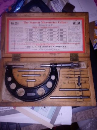 Vintage The Starrett Micrometer Caliper Set No.  224 Range 2 - 6 " Starrett Company
