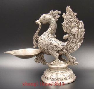 Collectibles Handmade Carving Statue Copper Silver Candlestick Phoenix Deco Art