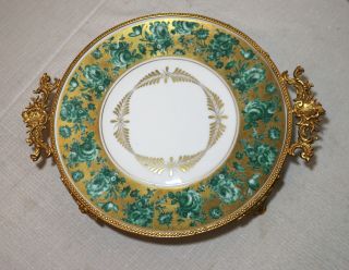 Large Vintage Hand Painted Gold Gilt Bronze Mounted Porcelain Dish Plate Tazza