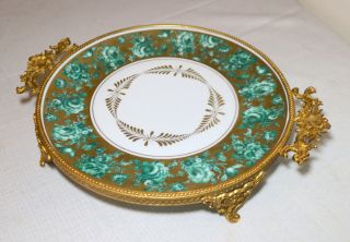 large vintage hand painted gold gilt bronze mounted porcelain dish plate tazza 2