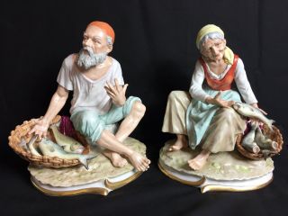 Pair Antique Sitzendorfer German Porcelain Figurines Of Man & Woman - Meissen