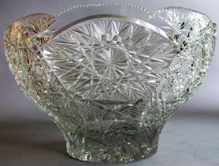 Large 13 " American Brilliant Era Cut Glass Punch Bowl C.  1900 Antique Crystal