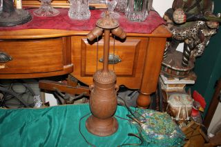 Antique Arts & Crafts Double Socket Table Lamp - Crosses - Birds Inside Shield