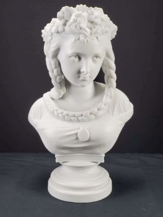 Antique French Parian Bisque Bust Of Young Woman After Carrier - Belleuse