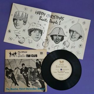 The Beatles Third Christmas Record Fan Club Flexi Disc Uk 1965 Newsletter Poster
