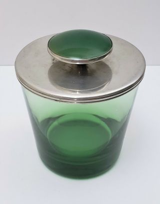 Antique Arts & Crafts Rebecca Cauman Enameled Pewter Covered Glass Box / Jar
