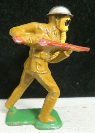 Vintage Barclay Lead Toy Soldier Charging With Rifle & Gas Mask B - 091 Near