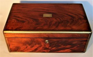 Fine Signed English Solid Mahogany Brass Bound Campaign Writing Box C.  1860