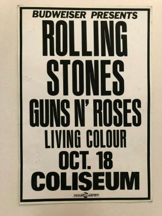 Vintage 1989 Rolling Stones Guns N Roses Living Colour Concert Poster