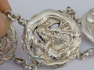 Vintage Antique Japanese Meiji Period Solid Sterling Silver Wide Dragon Bracelet