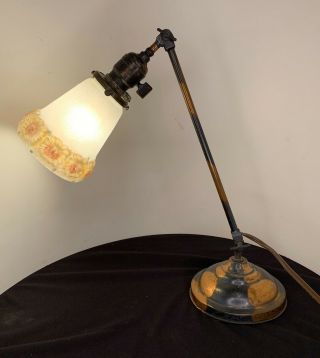 Antique Faries Brass Adjustable Desk Banker Library Lamp Glass Art Deco Shade
