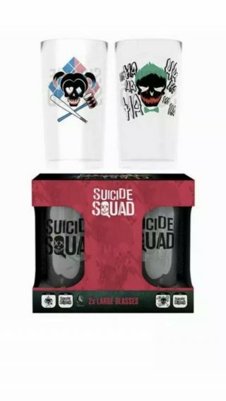 Dc Suicide Squad Large Drinking Glasses Gift Box Set The Joker & Harley Quinn