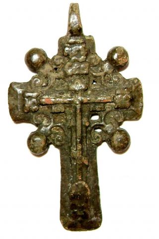Ancient Rare Medieval Bronze Pectoral Believer Cross " Wheel ".