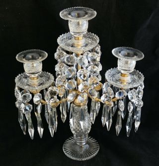 Antique French Gilt Bronze Ormolu Candelabra Cut Crystal Glass Prisms 2